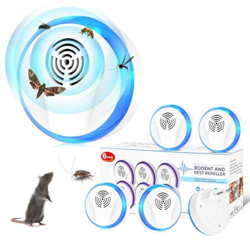 Hossom Repelente Ultrasónico de Plagas, 6 Pack Electrónico Repelente Mosquitos Control de Plagas, inofensivo para Mascotas y Humanos, Anti Ratones, Moscas, cucarachas, arañas, Hormigas