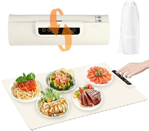 Bandeja Calefactora Eléctrica, Silicona Plegabl Placa Calentadora, Calentador de Alimentos Portátil, con 3 Ajustes de Temperatura y Temporizador (60 x 38cm (4-6 Platos))