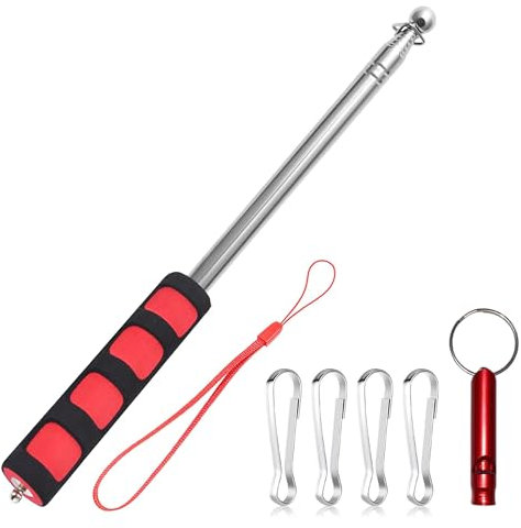Dantolo Astas Bandera Telescópicas, Astas y Piezas pertiga telescopica, Mastil Bandera Exterior Inoxidable Extensible Plegable Asta, Palo telescopico de Bandera para Guía de Viaje Banner (Rojo)