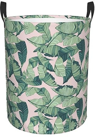 Panier à vêtements sales avec feuilles de palmier vert rose à une seule couche pour salon, chambre à coucher, usage quotidien