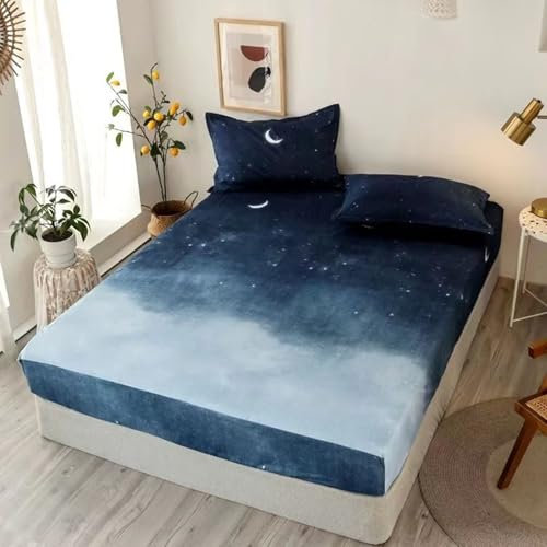 ANAZOZ Bettlaken 90x200x20cm Boxspringbett, Spannbetttücher aus Baumwolle Nachthimmel mit Sternen Und Mondmuster, Matratzenhöhe bis 15cm