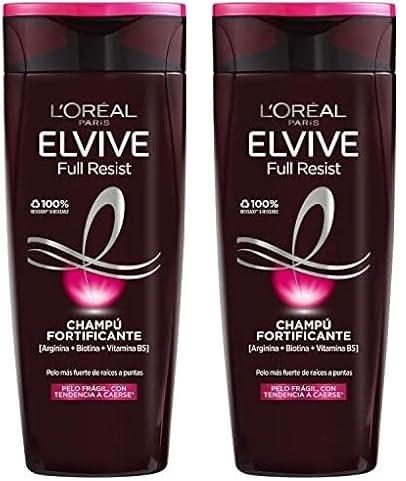 L'Oreal Paris Elvive Full Resist Champú Fortificante para Pelo Frágil con Tendencia a Caerse, Aloe vera, Negro, 380 ml (Paquete de 2)