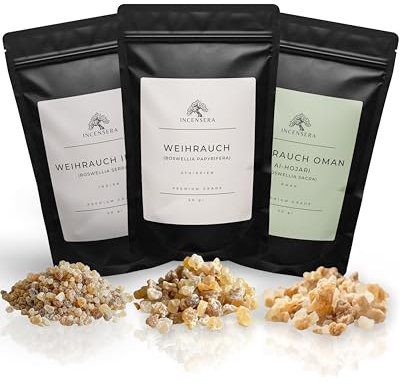 Weihrauch Set – 150 g Räucherharze (3x50 g) – Weihrauch aus Oman, Äthiopien & Indien – Räucherset für Rauhnächte, Hausreinigung & Anfänger – Räucherwerk Set für Esoterik