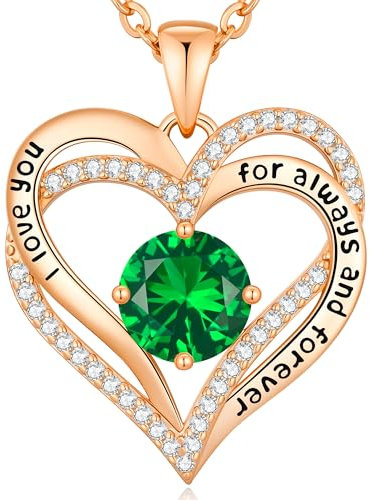 Collier Femme Coeur Collier Pendentif Pierre de Naissance pour Bijoux Cadeau Fête des NoëL Anniversaire Graduation Maman Fête des Mères (Cuivre, Or Rose 05)