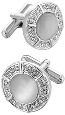 RHRYTCH Weiße runde Diamant-Manschettenknöpfe Opal Herren Hemd-Manschette Nagelknöpfe