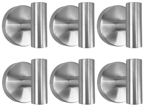 6 PCS Suction Cup Shower Towel Hooks, Wall Mount Robe Holder, Heavy Duty No Drill Wall SUS304 Waterproof Stainless Steel Hooks for Bedroom, Bathroom, Kitchen, Hotel and Office (Brushed Nickel)