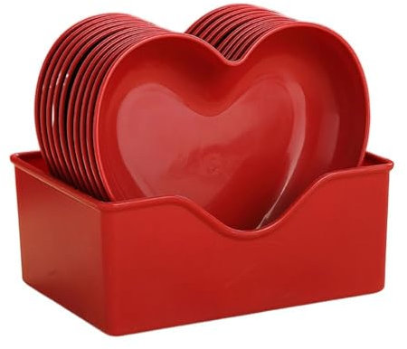 Generic 5/10Pcs Red Heart-Shaped Dinner, Dessert Plates, Lightweight, Sturdy, Heart-shaped, Multipurpose, Smooth Surface, Dishwasher Safe, 10pcs S Disc with Base