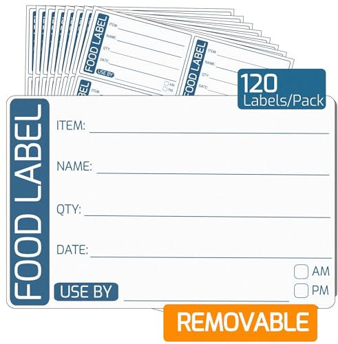 Food Date Labels - 120 Removable Food Labels Stickers for Storage | Strong Adhesive, Perfect Size Use by Date Stickers 68 x 45mm, Easy Peel Off Leaving No Sticky Residue, by Innoveem