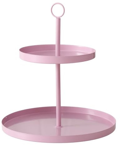 MF Deko Etagere Samina in Hellrosa – Elegantes Accessoire, 34 cm Höhe, 30 cm Durchmesser, 2 Etagen, lackiertes Eisen