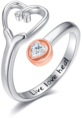 Stethoskop Ring S925 Sterling Silber Stethoskop Medizin Ringe Herzschlag Schmuck für Arzt Krankenschwester Medizinstudent RN Krankenschwester Geschenke für Frauen Mutter Frau