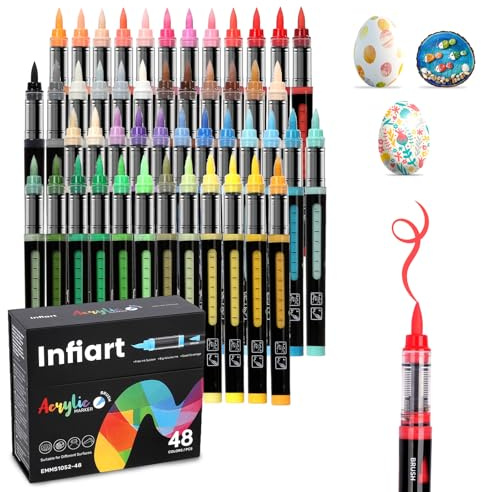 Infiart 48 Farben Acryl Farbe Marker Pinsel Spitze Automatische Tinte Steuerung Farbe Stifte Schnelltrocknen Acryl Marker Set für Weihnachten Dekorationen, Glas, Stein, Holz