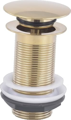 VeeBath Ideal Full Dome Waste Unslotted, Premium Click Clack Waste for Designer Basins Without Overflow, Waste for Bathroom Sink, Brushed Brass, Brown