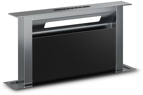 Klarstein Verosteel Cooker Hood 60cm - A++ Downdraft Extractor, 853 m³/h Airflow, Touch Control, LED, Quiet, Dishwasher-Safe Filters, Black Glass & Aluminum, Kitchen Extractor Hood