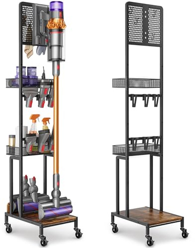 Bikoney Vacuum Stand Organiser Compatible with Dyson V15 V11 V8 Cordless | Fits Gen5 V15 V11 V8 V7 V6, Accessory Holder & Docking Station, No Drilling, Stable Metal Storage, Space-Saving Design