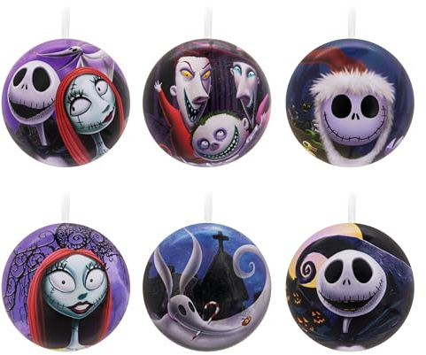 Hallmark The Nightmare Before Christmas Hanging Ornament, 12-Pack | Tin Bauble Design, Durable Metal Construction, Multicoloured, Christmas Tree Decorations, Measures 6.35cm Diameter