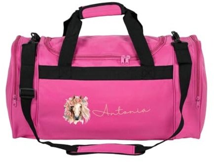 minimutz Sac de sport cheval personnalisé pour enfant - Sac de voyage - Sac d'équitation pour fille - Grand sac de sport avec nom - 26 l, rose bonbon, ca. 54 x 28 x 26 cm