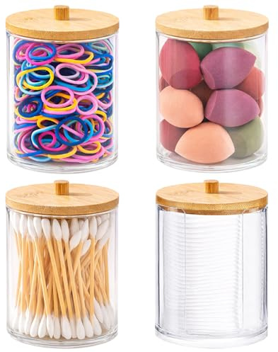 Tbintul 4 Stück Wattestäbchen Halter,Transparente Acryl Wattestäbchen Aufbewahrungsbox/Wattepadspender Behälterbox zur Aufbewahrung von Wattebällchen, Wattepads, Wattestäbchen