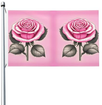 Schöne rosa Rosen-Drucke, doppelseitige Flagge, 90 x 150 cm, leicht und farbecht, mit Knopflöchern, ideal für Partys im Freien und Gärten.