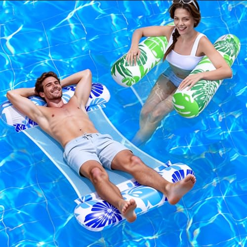 2 Pezzi Materassino Piscina,4 In 1 Amaca Galleggiante Con Rete,Materassino Gonfiabile Mare E Piscina,Poltrona Galleggiante Lettini Gonfiabili Piscina Accessori Per Adulti