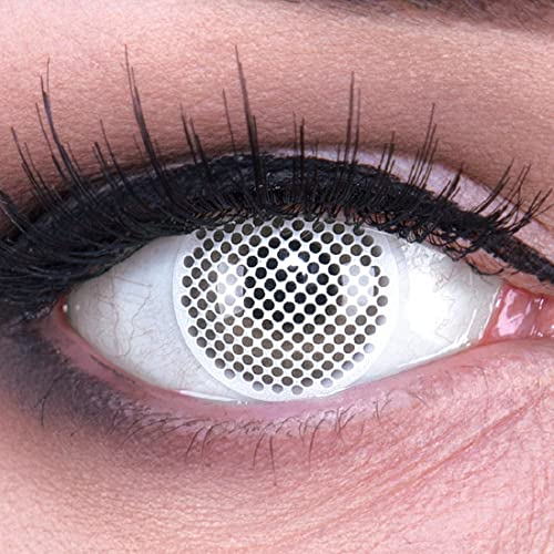 Farbige Kontaktlinsen 1 Paar weiße White Screen Mesh (2 Stück). Topqualität zu Halloween, Fasching, Fastnacht, Karneval Halloween gratis Kontaktlinsenbehälter ohne Stärke