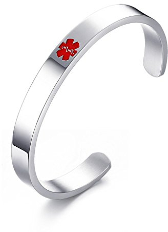 VNOX Freie Gravur Edelstahl medizinische Alert ID Cuff Open Armreif Armband,64.5mm Durchmesser
