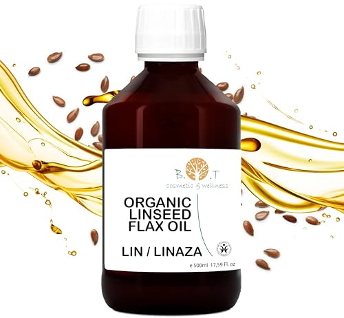 Bio-Leinöl 500ml Natürliches Anti-Aging Omega-3-Reiche Feuchtigkeitscreme Aknebekämpfung Anti-Fleck & Sonnenbrandlösung Haarwachstumsförderung, 500ml