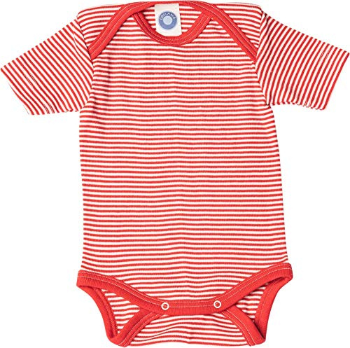 Cosilana, Baby Body Kurzarm, 70% Wolle, 30% Seide (Rot/Natur, 86-92)