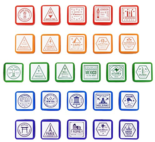 Bright Creations Passport Stamps for Kids (Cities of The World, 26 Pieces)