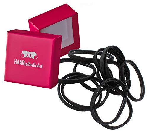 Haarallerliebst Haargummi mit Gummihaftung Damen Schwarz für dunkles Haar (12 Stück | 5mm breit) - nahtlos für Zopf & Dutt - Haargummis Damen | Zopfgummi | Hair Ties