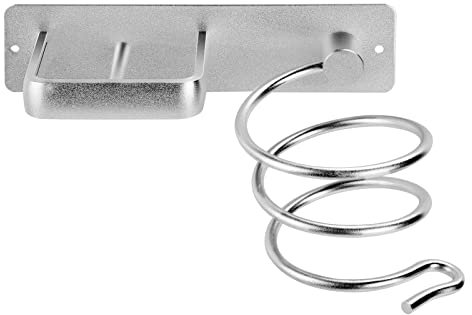 BALLSHOP Hair Dryer Holder Wall Mounted Metal Aluminum Hairdryer Station With Cable Tidy Heat Resistant Spiral Hanging Rack with Holes Rack for Storaging Cupboard Straighteners (Silver)