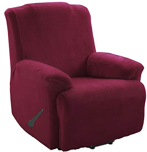 TIANSHU Samt Ruhesessel bezüge, Stretch Sesselschoner Elastisch Plush Couchbezug stilvolle Luxus-Möbelbezüge Anti-Rutsch-High Stretch Relaxsessel bezüge(Ruhesessel,Weinrot)