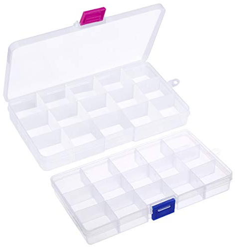 Fodlon Kleine Sortierbox, 2pcs Sortimentskasten Schmuckkästchen Sortierkasten Plastikbox mit Deckel Aufbewahrungsbox Klein Abnehmbare Sortierboxen für Kleinteile Nähzubehör Schmuck Ohrring 15 Fächer