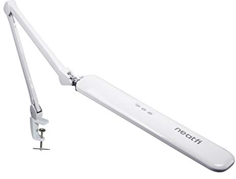Neatfi Elite HD XL LED-Schreibtischlampe, 90 SMD-LEDs, 6500K, helle Bürolampe, augenschonend, dimmbar, Tageslichtlampe (Nicht-CCT mit Klemme, Weiß, 45 CM)
