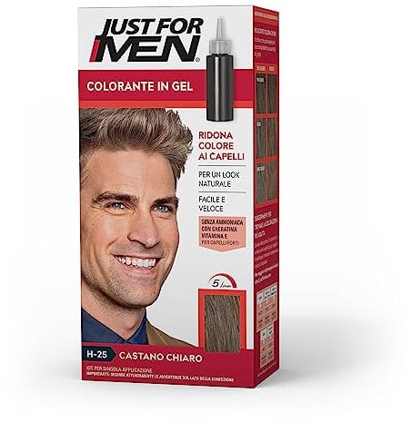 Just For Men Colorante In Gel, Tinta Semipermanente Per Capelli Uomo, Senza Ammoniaca, Con Cheratina E Vitamina E, Colore Castano Chiaro, H25