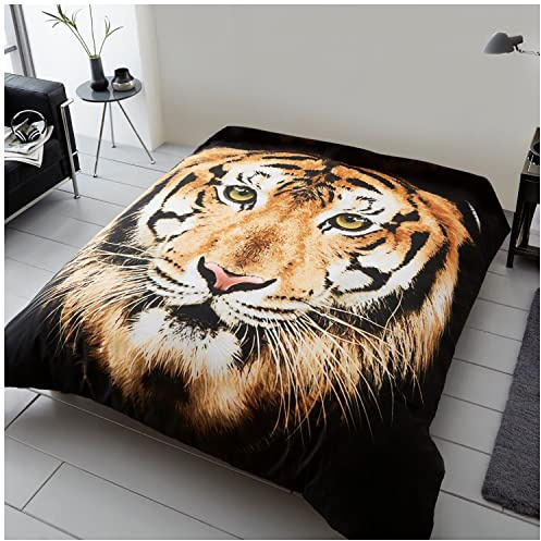 GC GAVENO CAVAILIA 3D Wildlife Throws For Sofas Large, Animal Print Tiger Face Throw For Bed Double Couch Bed Chairs, Cosy Fleece Bed Throws, Extra Large Throw Blanket For Bed, 200X240 Cm