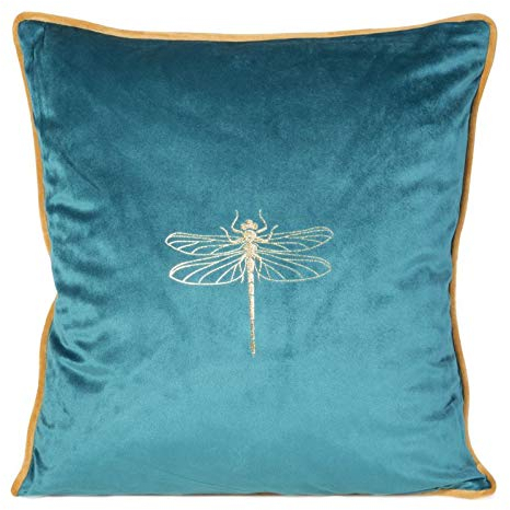 Eurofirany Elegante Kissenbezüge Dekokissen 45x45 Velvet Bezug Samt Kissenhülle Weiche Sofakissen Gold Silber Libelle Muster Biene Design Lotus (Butt2
