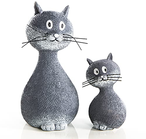 Logbuch-Verlag 2 Deko Katzen Figuren zum Hinstellen grau weiß 15 cm + 9 cm - Katzen Deko Geschenkidee Geburtstag