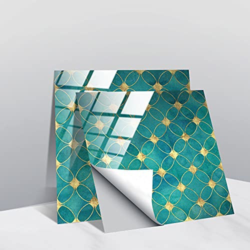 10 Pièces Marbre Adhésive Décorative à Carreaux pour Salle de Bains et Cuisine Stickers Carrelage, Hiser Écailles Mosaïque Style Imperméables Auto-adhésifs Décoration (Quadrilobe Vert,15x15cm)