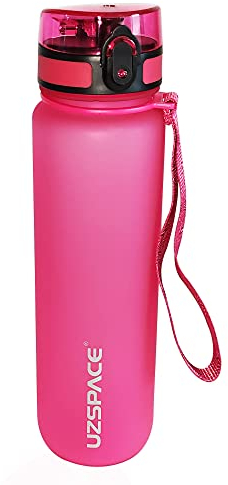 Golfball-Uhu Trinkflasche Wasserflasche 1L Tritan BPA-Frei für Sport Fitness Outdoor Büro Auslaufsicher Flip-Top-Deckel Früchtesieb (Rot)