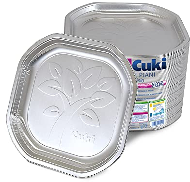 Cuki Platos planos de aluminio resistente y reciclable al infinito, tamaño 20,3 x 20,3 cm, 1 paquete de 100 unidades