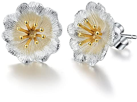 ✦ Geschenke für Frauen ✦Springlight Ohrringe Silber 925 Ohrstecker Wild Rose Blume Ohrstecker Ohrringe Handmade Schmuck Damen Jugendweihe Geschenke Mädchen.(Silber)