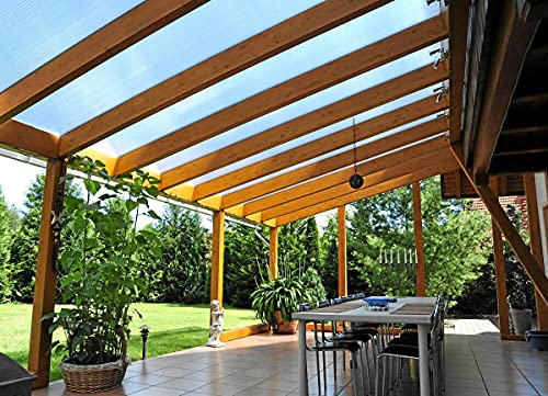 Acrylshop24 Terrassendach Terrassenüberdachung Carport Komplettset ECO Polycarbonat 16mm klar 3500mmx3090mm (TxB)