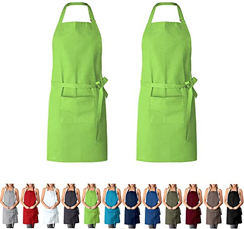EllaTex DOPPELPACK Damen/Herren/Unisex Schürze Kochschürze Kellnerschürze Bistroschürze Küchenschürze Grillschürze Latzschürze 100% Baumwolle, Farbe: 2er PACK Apfelgrün