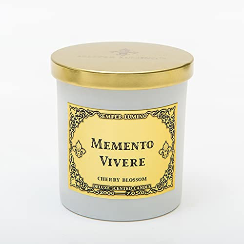 Semper Lumino™ Luxus Duftkerze • pflanzliches Wachs und natürliches ätherisches Öl • Robustes farbiges Glas und goldfarbenes Metall • Aromatherapie und Dekoration (Cherry Blossom, 200 g)