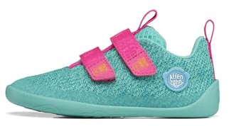 Affenzahn Barfußschuh Knit Happy mit Klettverschluss, Vegan, rutschfest, Flexibel, Reflektierend, besonders leicht in Größe 21-32 Eule - Türkis