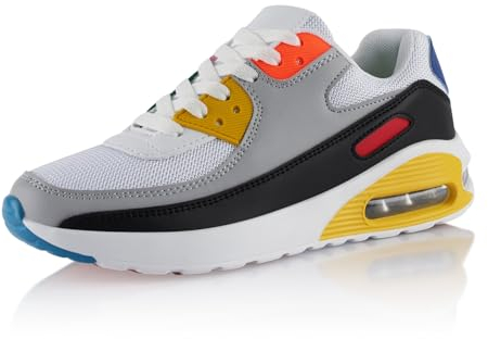 Fusskleidung® Damen Herren Sportschuhe Dämpfung Sneaker leichte Laufschuhe Gelb Grau EU 36