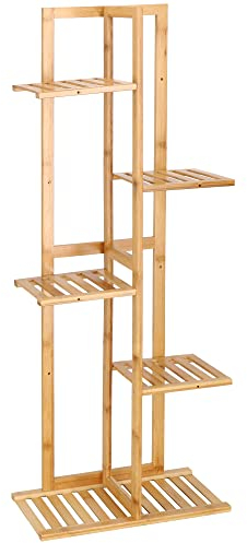 SPRINGOS Soporte para flores de madera de bambú, 5 niveles, escalera para plantas