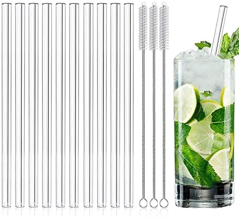 10x Glasstrohhalme Lang - Trinkhalme Glas Strohhalm Kurz 15cm - Glasstrohalme Glastrinkhalme Spülmaschinenfest
