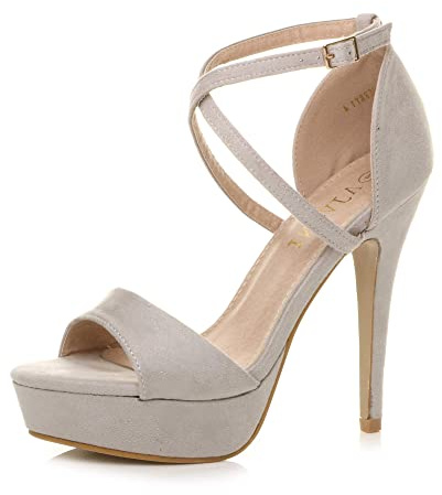 AJVANI Womens ladies platform high heel peep toe cross over strappy sandals shoes size