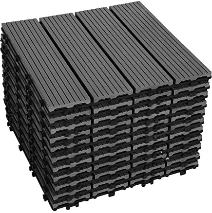 Izrielar WPC Terrassenfliesen 30x30x2 cm Holzfliesen Balkon Bodenbelag 3m² Gartenplatten mit Drainage und Klicksystem, für Garten Balkon Gehweg Beetplatten, Anthrazit, 33er Set
